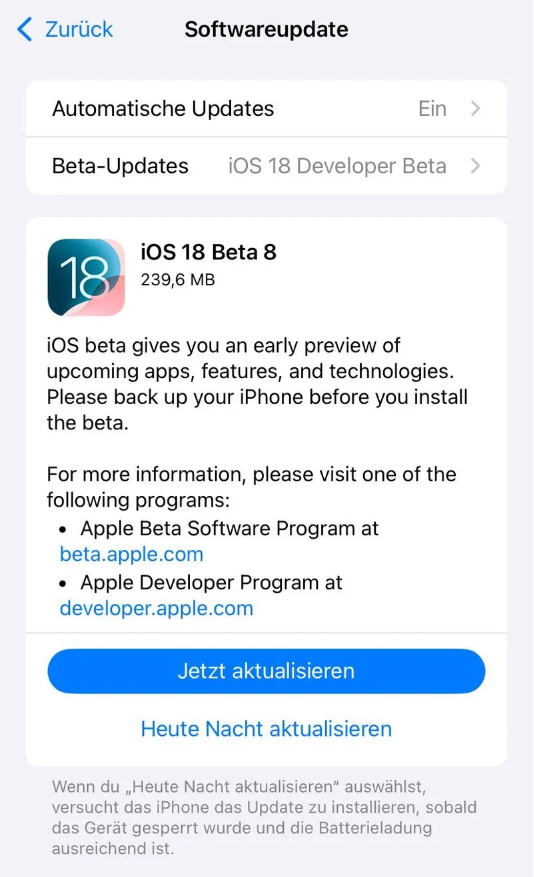 东坡苹果手机维修分享苹果 iOS / iPadOS 18 开发者预览版 Beta 8 发布 